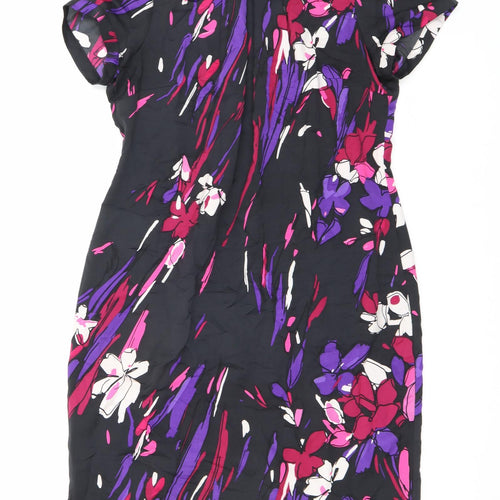 Marks and Spencer Womens Black Geometric Polyester A-Line Size 14 Round Neck Zip