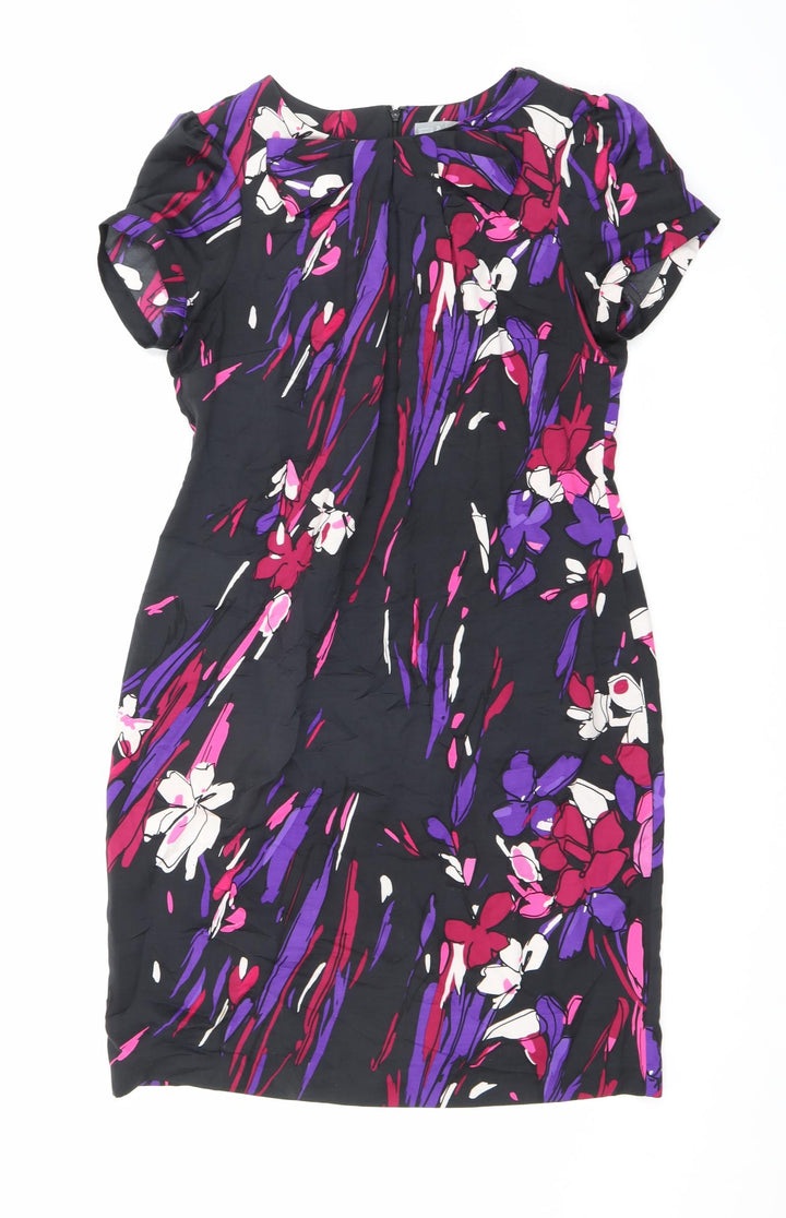 Marks and Spencer Womens Black Geometric Polyester A-Line Size 14 Round Neck Zip