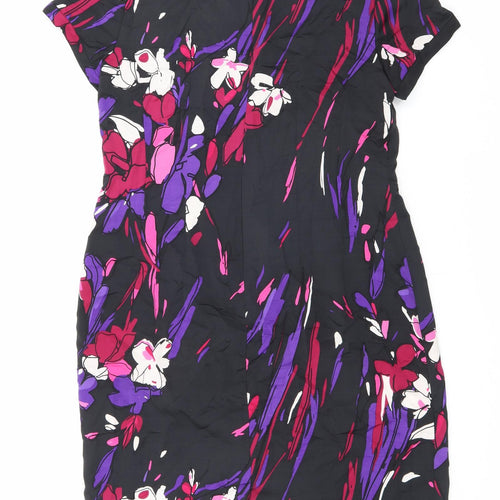 Marks and Spencer Womens Black Geometric Polyester A-Line Size 14 Round Neck Zip