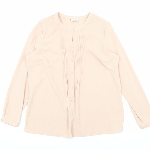 Classic Womens Pink Polyester Basic Button-Up Size 14 Round Neck