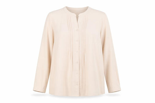 Front view of Classics women’s pink polyester basic button-up, size UK 14, round neck