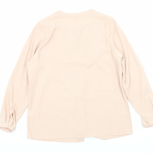 Classic Womens Pink Polyester Basic Button-Up Size 14 Round Neck