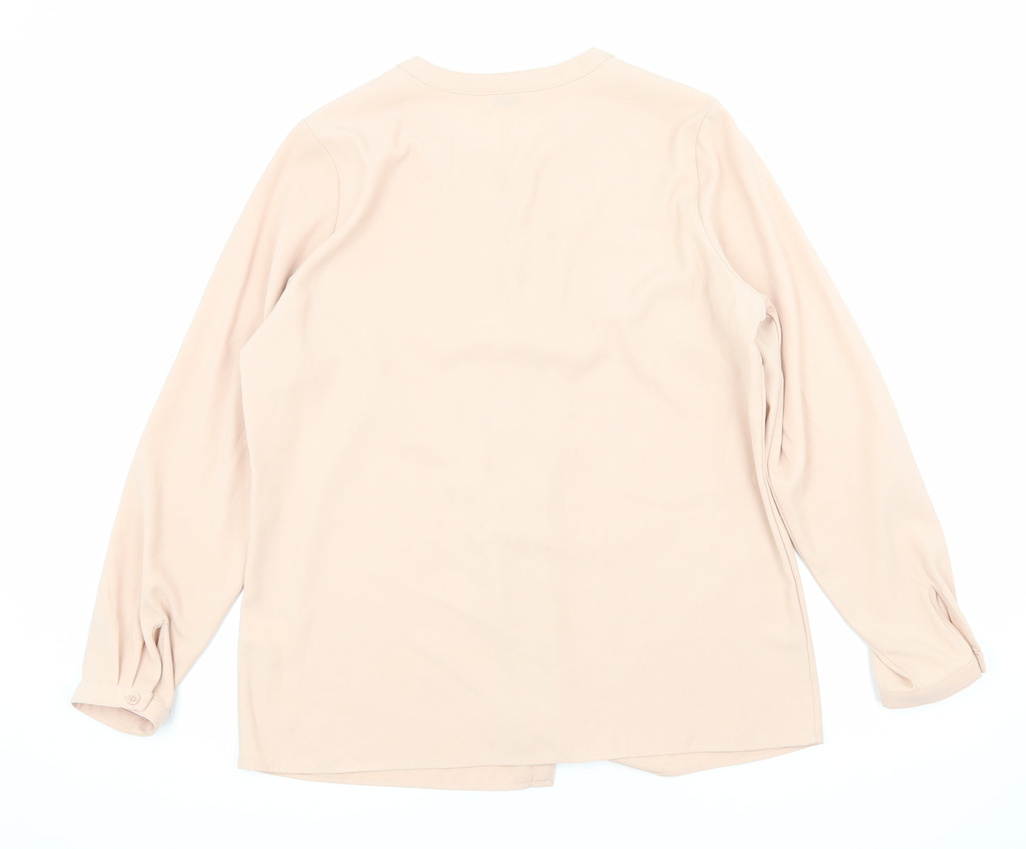 Classic Womens Pink Polyester Basic Button-Up Size 14 Round Neck
