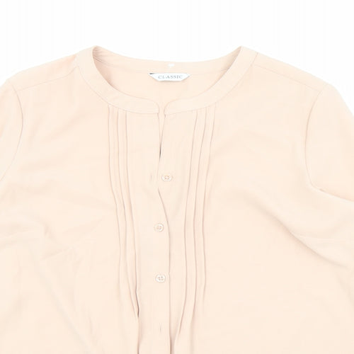 Classic Womens Pink Polyester Basic Button-Up Size 14 Round Neck