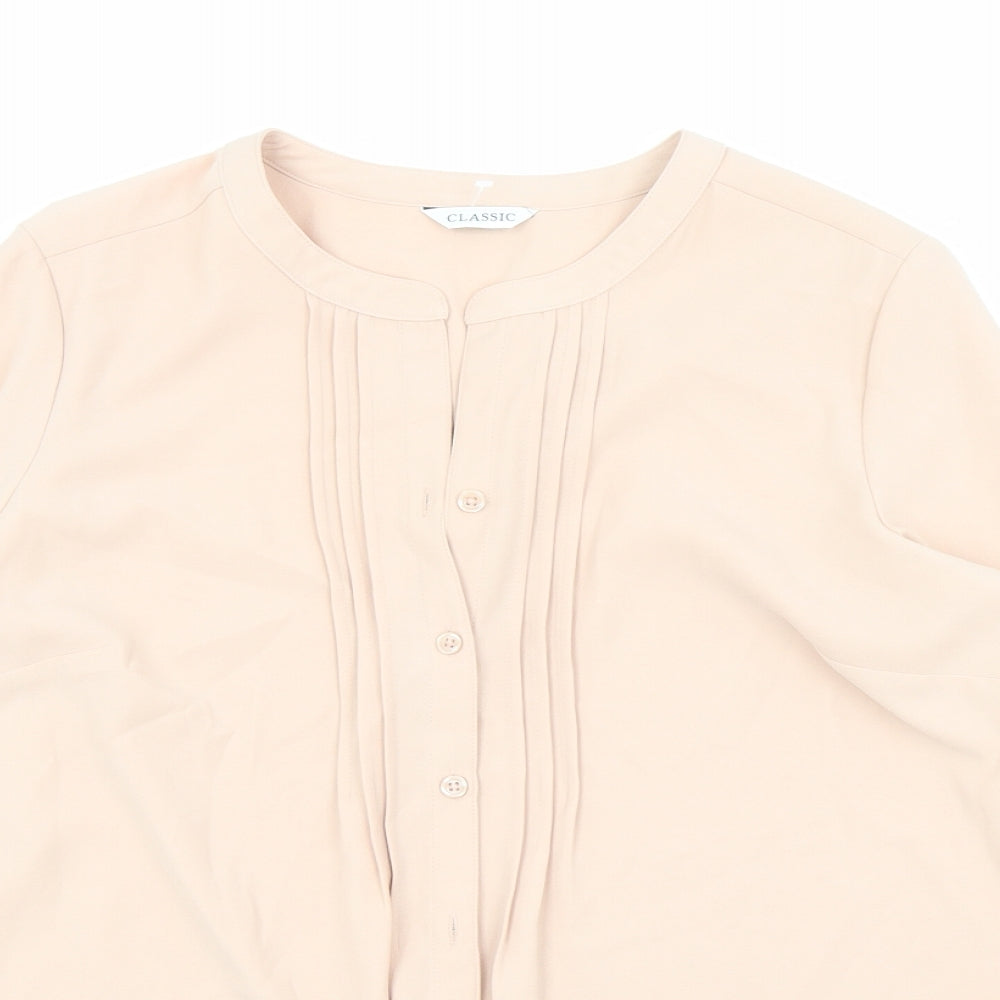 Classic Womens Pink Polyester Basic Button-Up Size 14 Round Neck