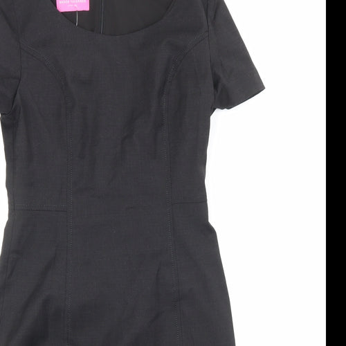 Brook Taverner Womens Grey Polyester Pencil Dress Size 8 Scoop Neck Zip