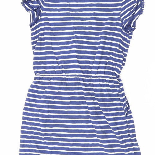 NEXT Womens Blue Striped Cotton Mini Size 14 V-Neck