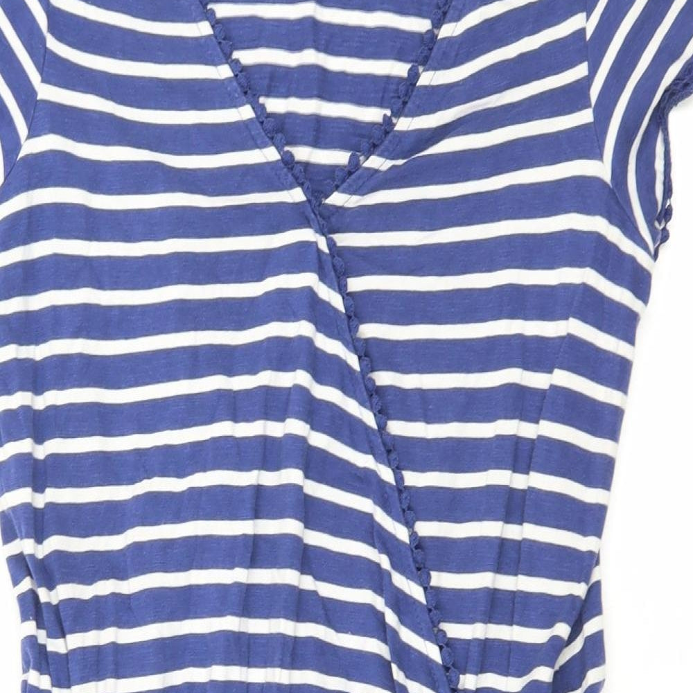 NEXT Womens Blue Striped Cotton Mini Size 14 V-Neck
