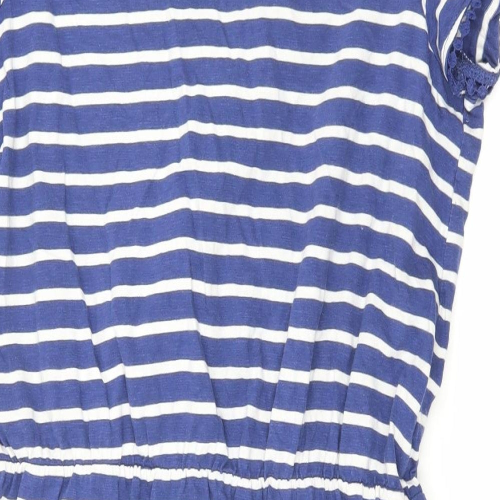 NEXT Womens Blue Striped Cotton Mini Size 14 V-Neck