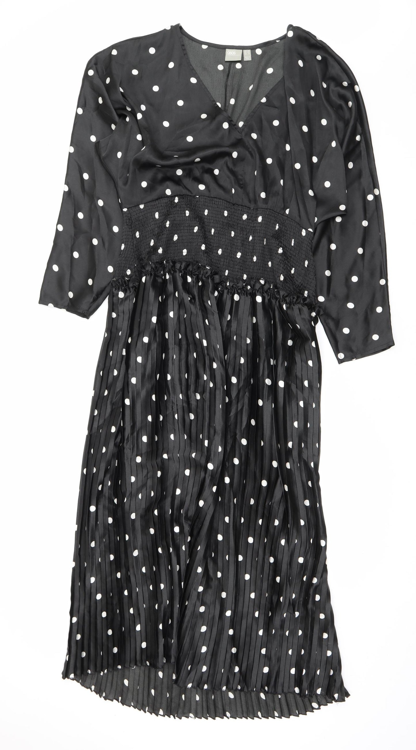 ASOS Womens Black Polka Dot Polyester Maxi Size 16 V-Neck Pullover
