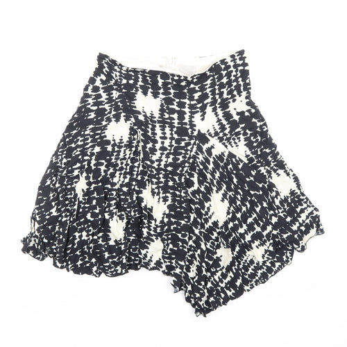 Dual View Womens Black Geometric Polyester Swing Skirt Size 12 Zip