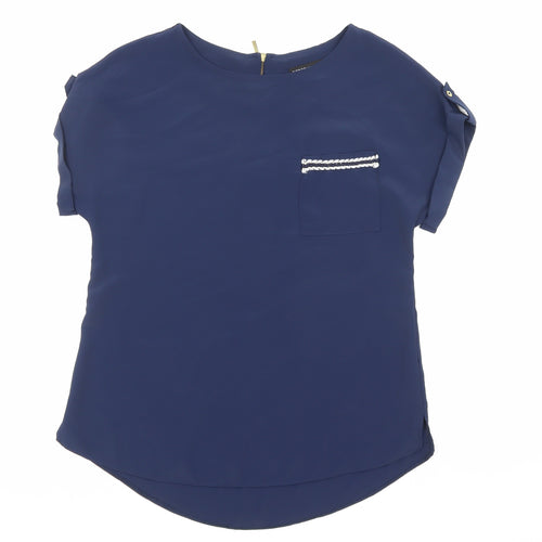 Dorothy Perkins Womens Blue Polyester Basic T-Shirt Size 6 Round Neck