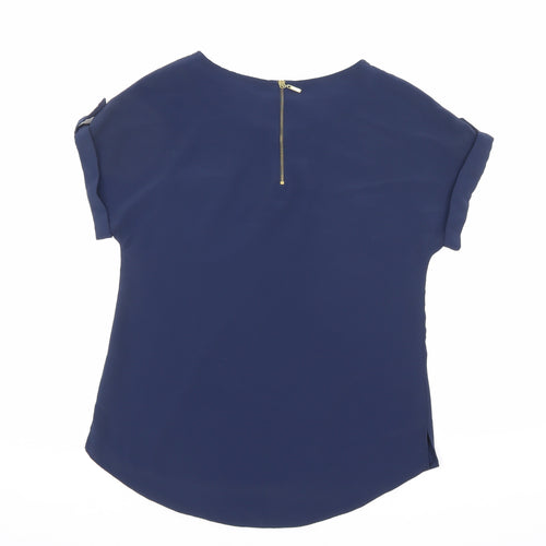 Dorothy Perkins Womens Blue Polyester Basic T-Shirt Size 6 Round Neck