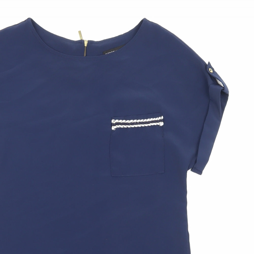Dorothy Perkins Womens Blue Polyester Basic T-Shirt Size 6 Round Neck