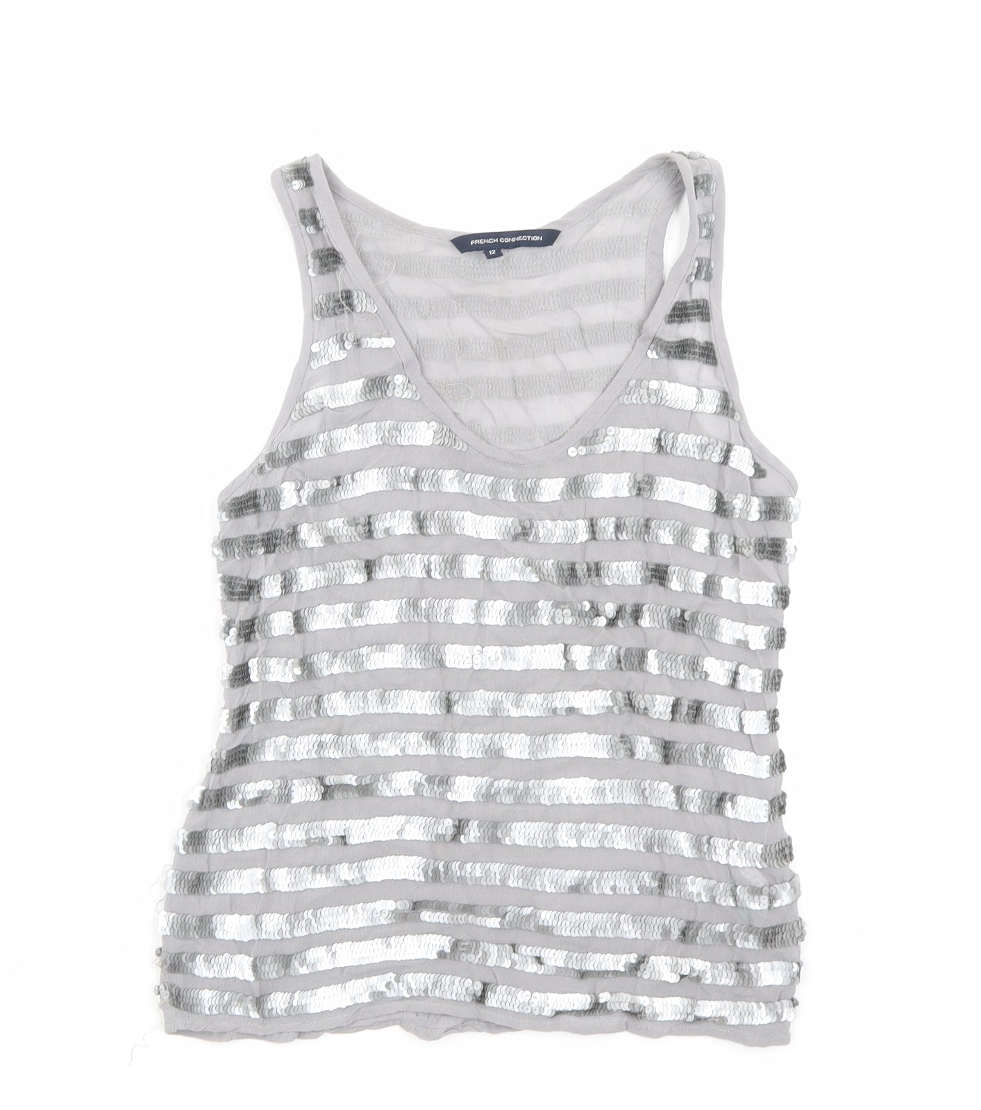 French Connection Womens Silver Viscose Basic Tank Size 12 Scoop Neck - Sequins