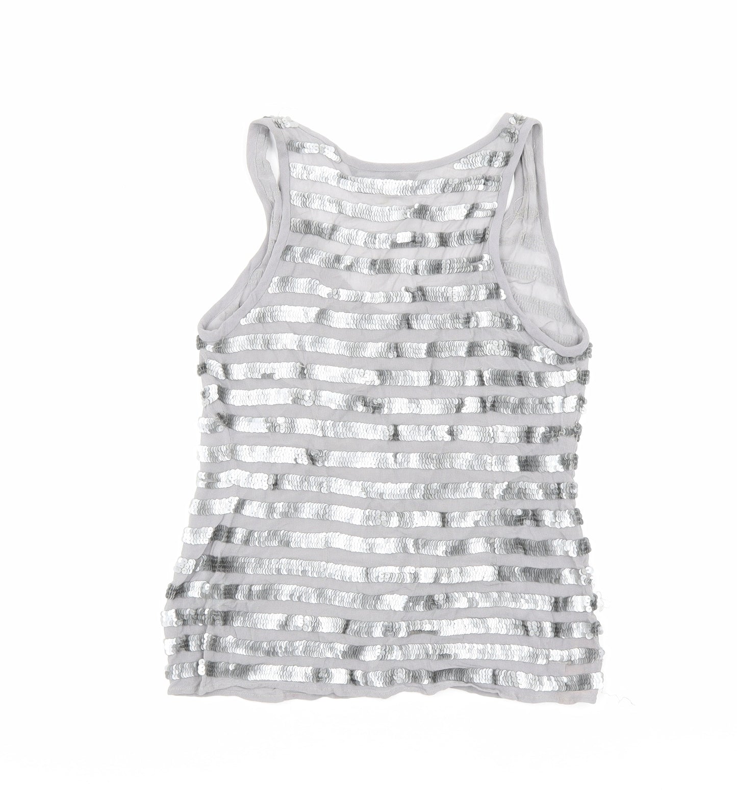 French Connection Womens Silver Viscose Basic Tank Size 12 Scoop Neck - Sequins