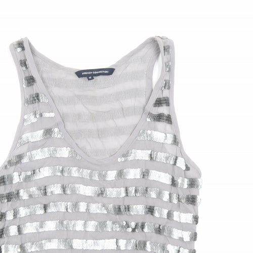 French Connection Womens Silver Viscose Basic Tank Size 12 Scoop Neck - Sequins