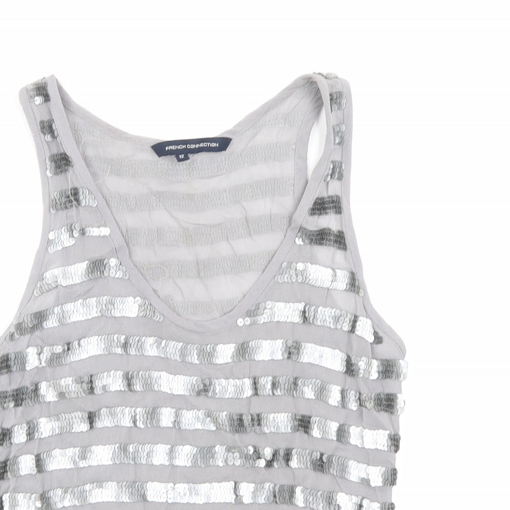 French Connection Womens Silver Viscose Basic Tank Size 12 Scoop Neck - Sequins