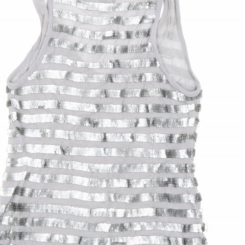 French Connection Womens Silver Viscose Basic Tank Size 12 Scoop Neck - Sequins