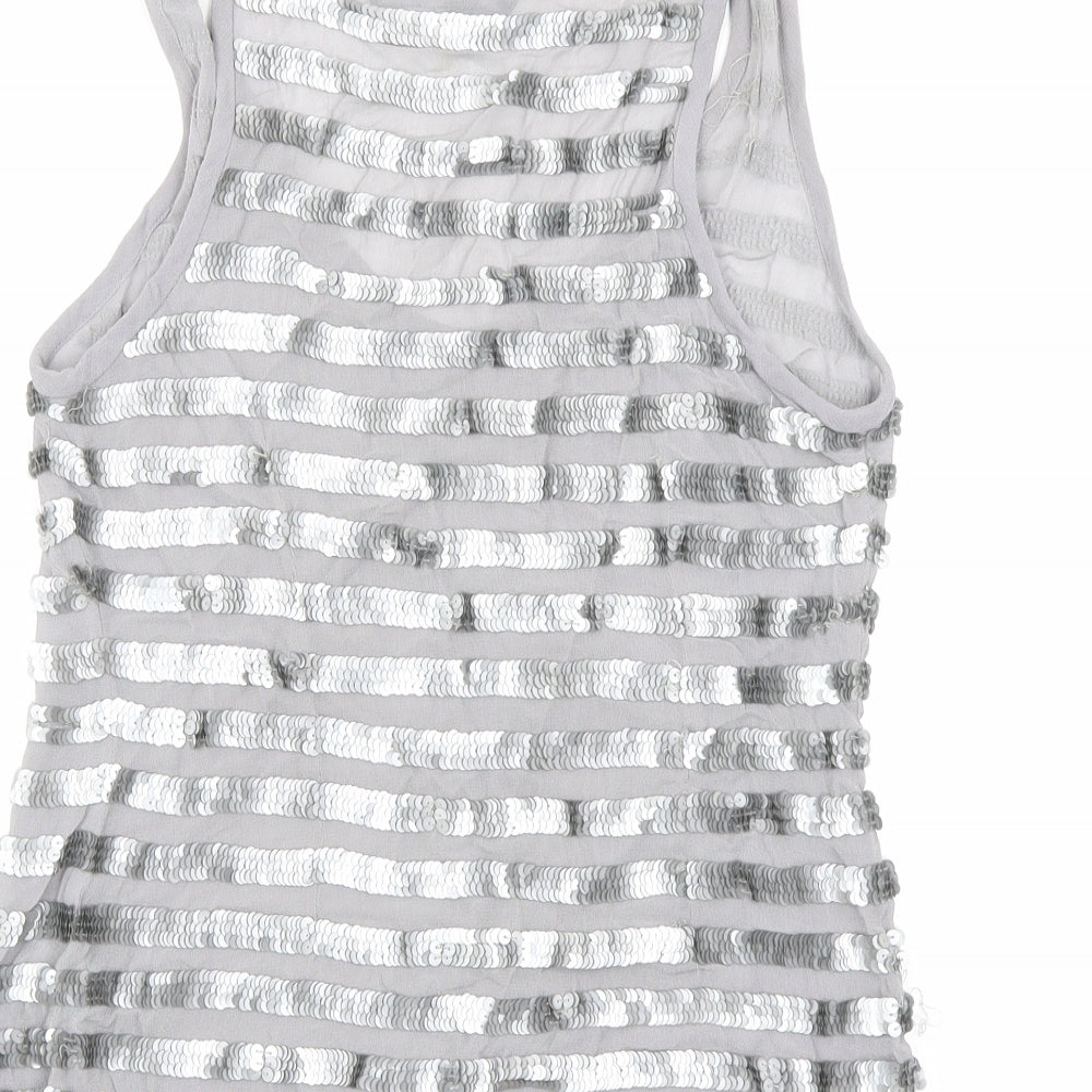 French Connection Womens Silver Viscose Basic Tank Size 12 Scoop Neck - Sequins