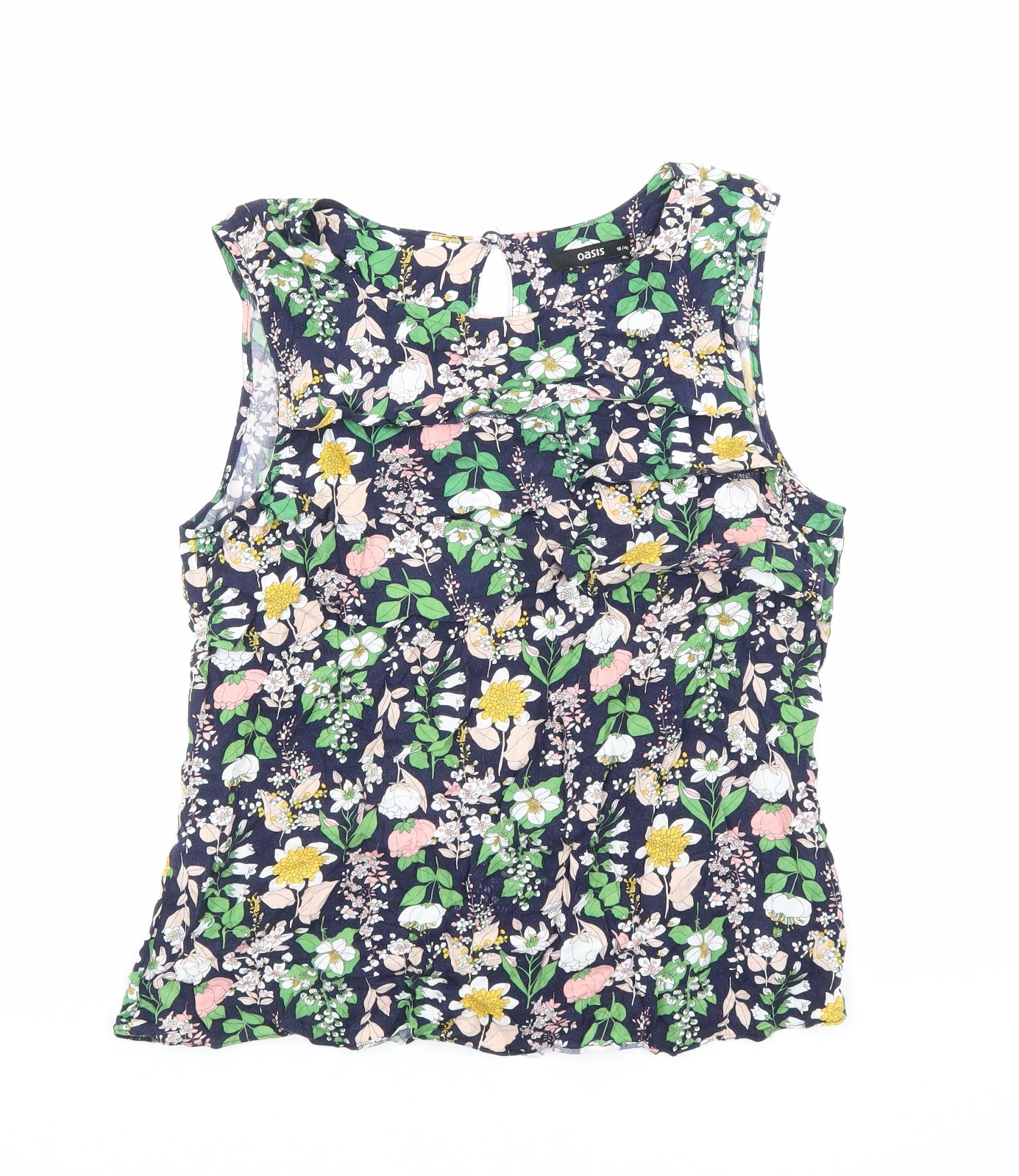 Oasis Womens Blue Floral Viscose Basic Tank Size 16 Round Neck