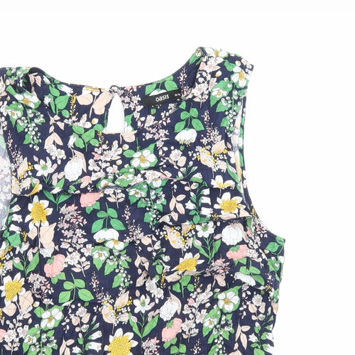 Oasis Womens Blue Floral Viscose Basic Tank Size 16 Round Neck