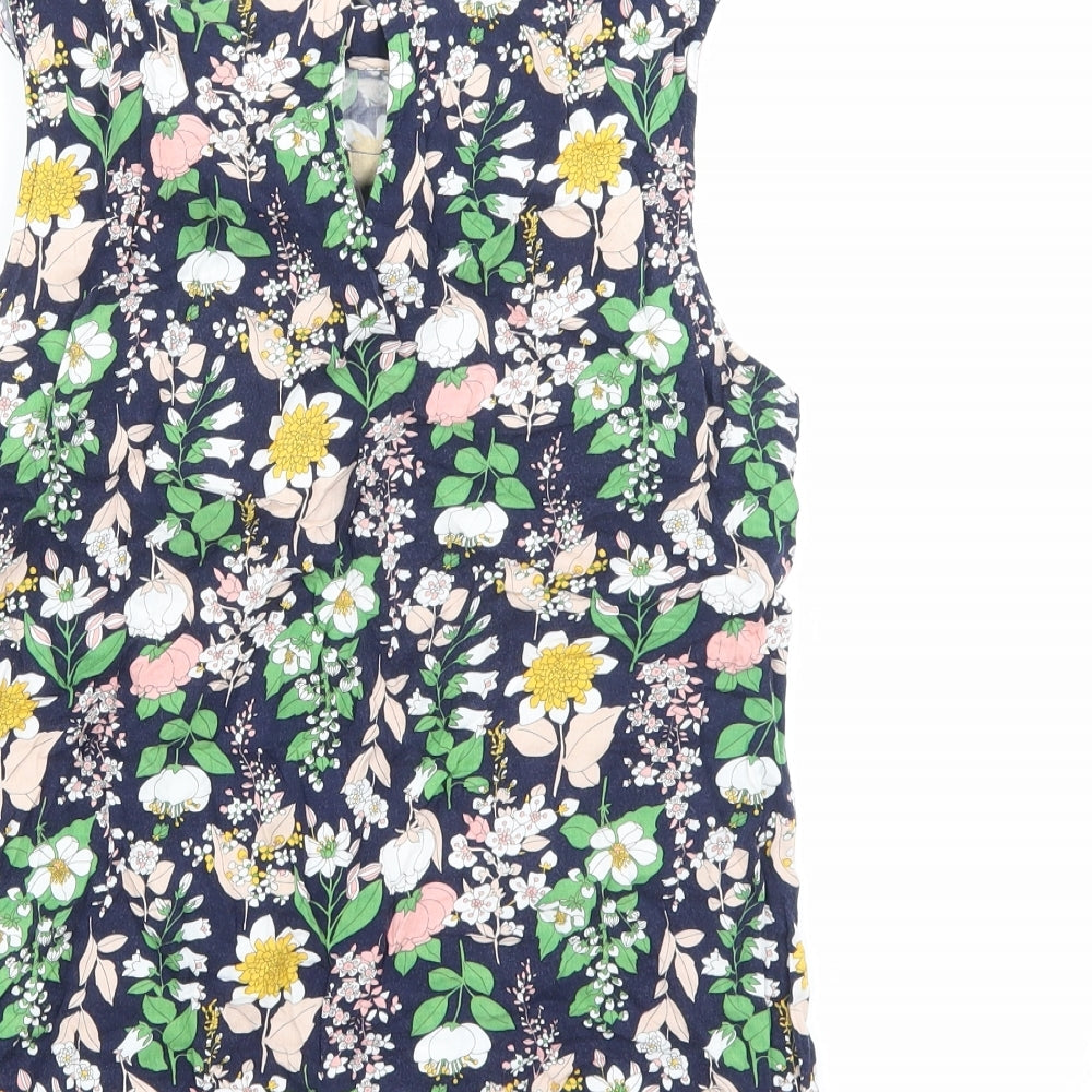 Oasis Womens Blue Floral Viscose Basic Tank Size 16 Round Neck