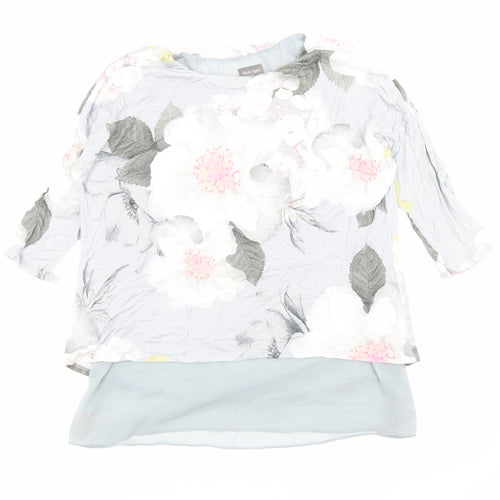 Phase Eight Womens Grey Floral Polyester Basic Blouse Size 12 Round Neck
