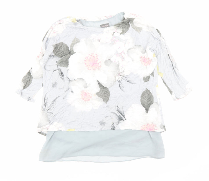 Phase Eight Womens Grey Floral Polyester Basic Blouse Size 12 Round Neck