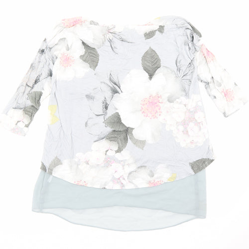 Phase Eight Womens Grey Floral Polyester Basic Blouse Size 12 Round Neck