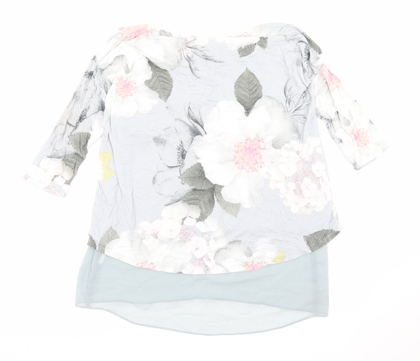 Phase Eight Womens Grey Floral Polyester Basic Blouse Size 12 Round Neck