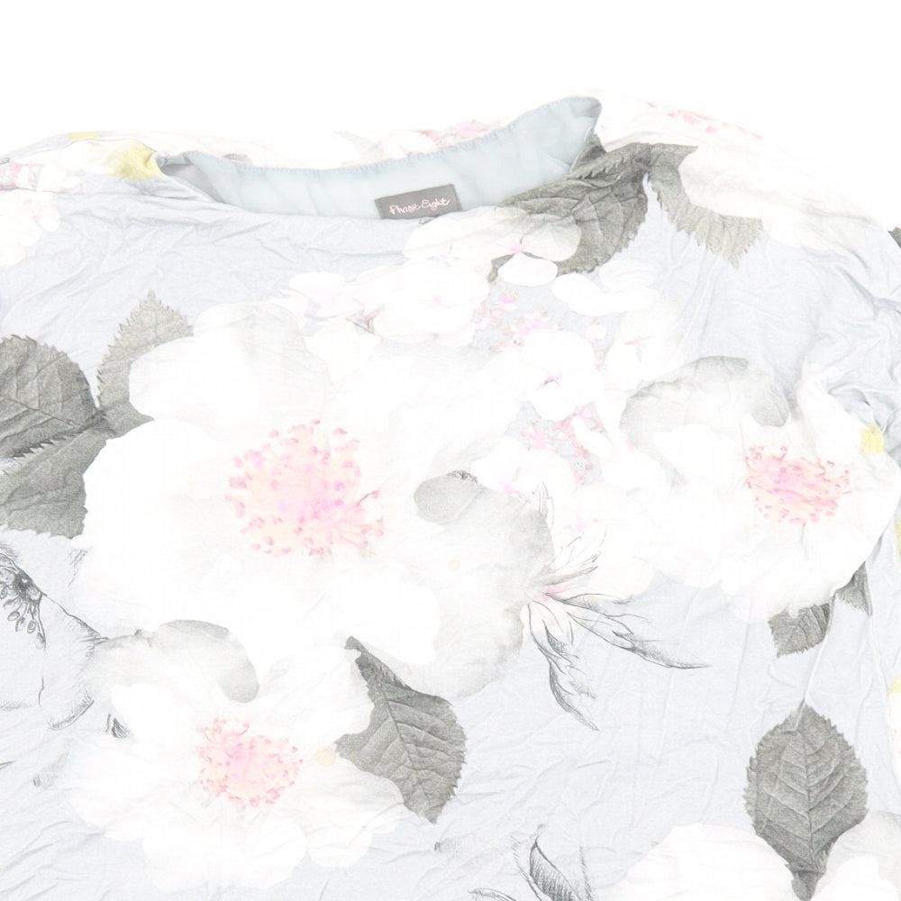 Phase Eight Womens Grey Floral Polyester Basic Blouse Size 12 Round Neck