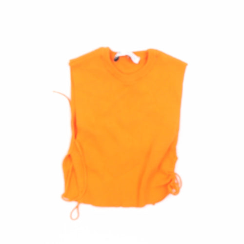 Zara Womens Orange Cotton Basic Tank Size XS Round Neck