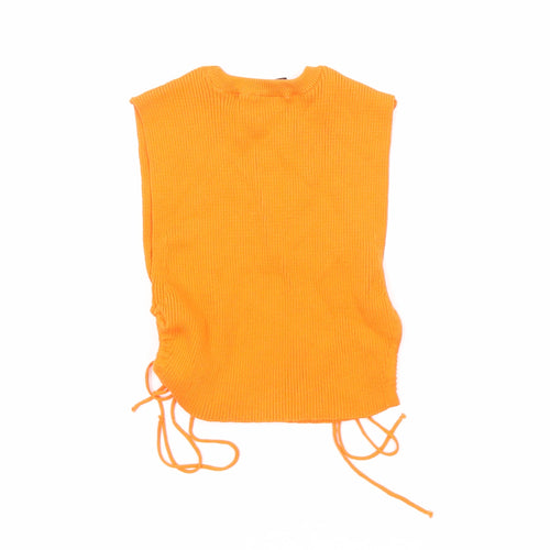 Zara Womens Orange Cotton Basic Tank Size XS Round Neck