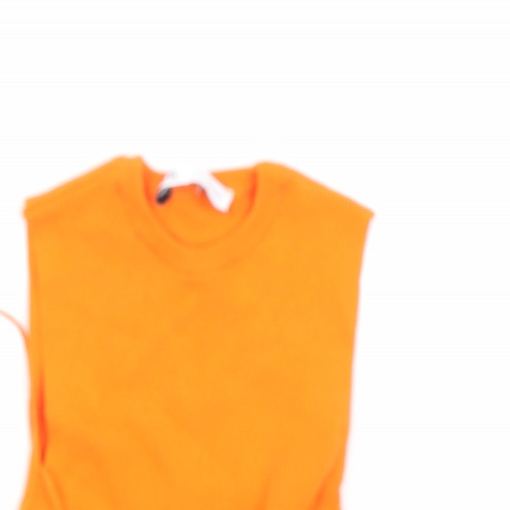 Zara Womens Orange Cotton Basic Tank Size XS Round Neck
