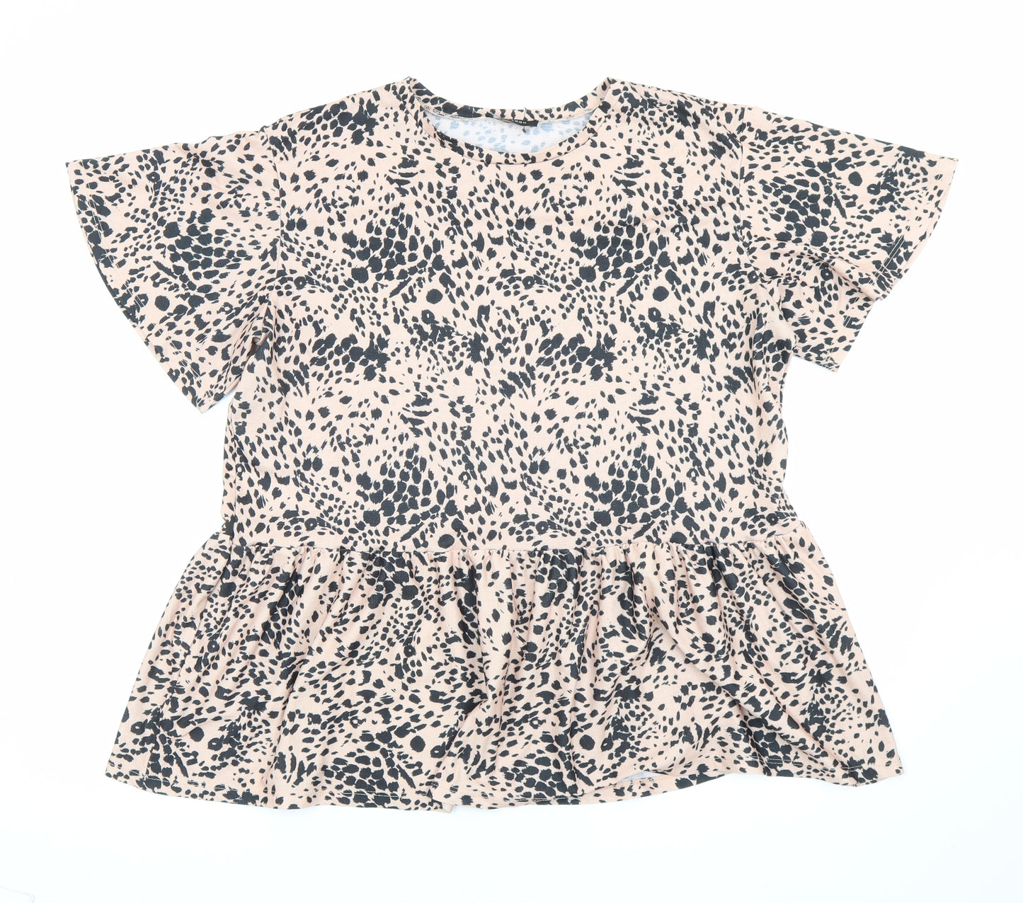 New Look Womens Beige Animal Print Polyester Basic T-Shirt Size 16 Round Neck