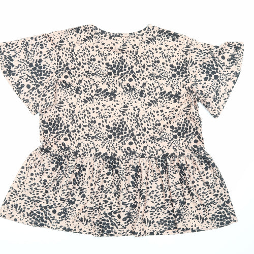 New Look Womens Beige Animal Print Polyester Basic T-Shirt Size 16 Round Neck