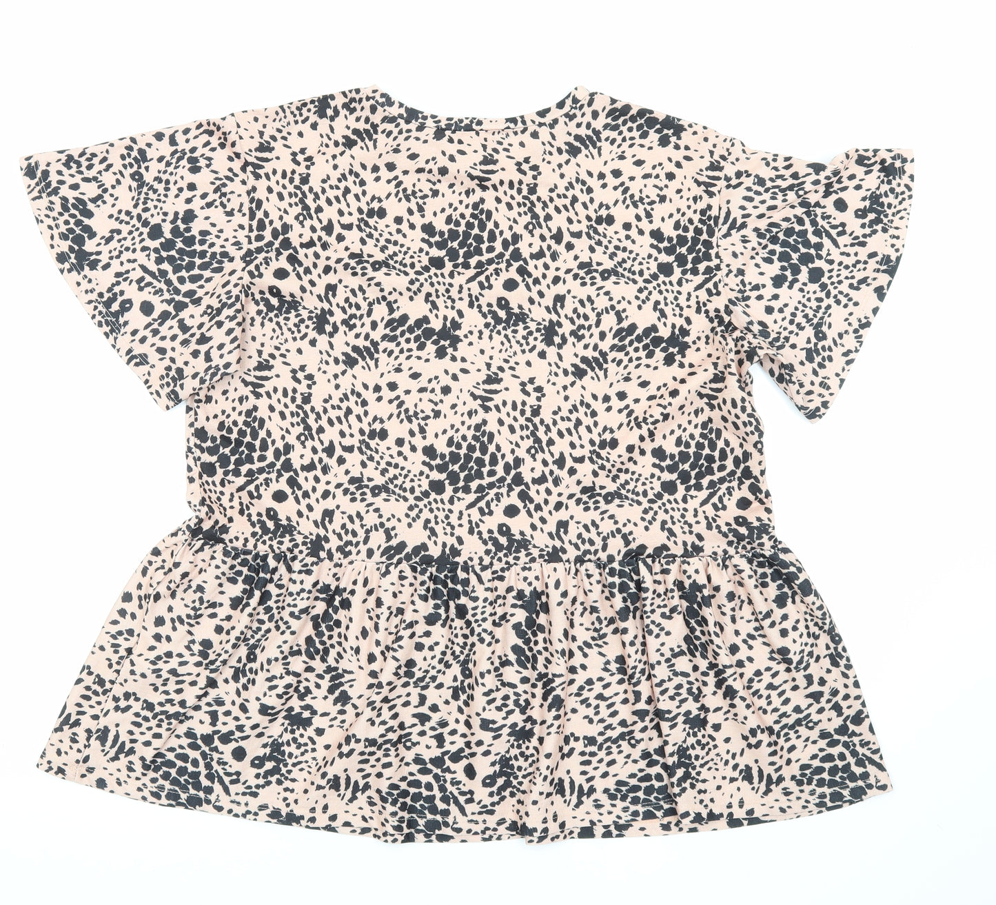 New Look Womens Beige Animal Print Polyester Basic T-Shirt Size 16 Round Neck