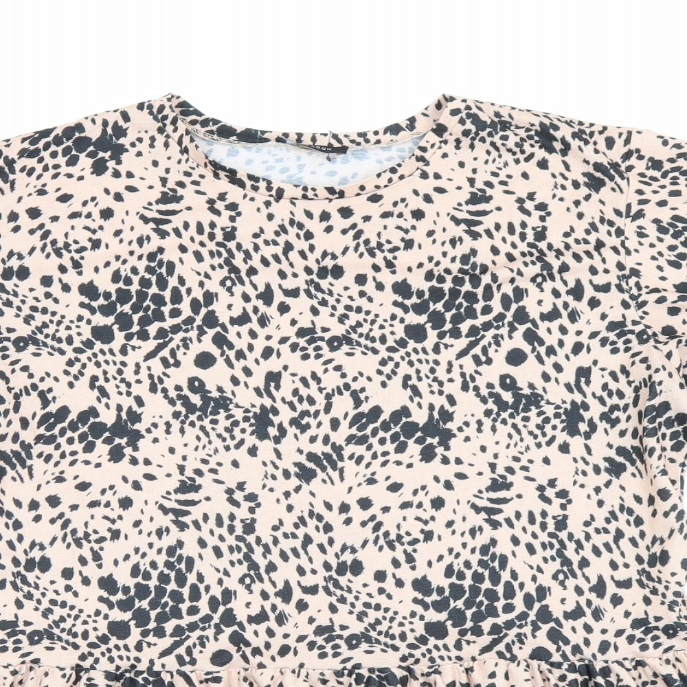 New Look Womens Beige Animal Print Polyester Basic T-Shirt Size 16 Round Neck