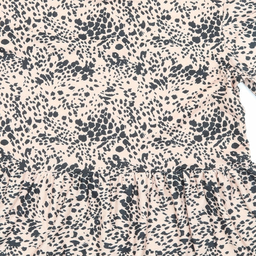 New Look Womens Beige Animal Print Polyester Basic T-Shirt Size 16 Round Neck