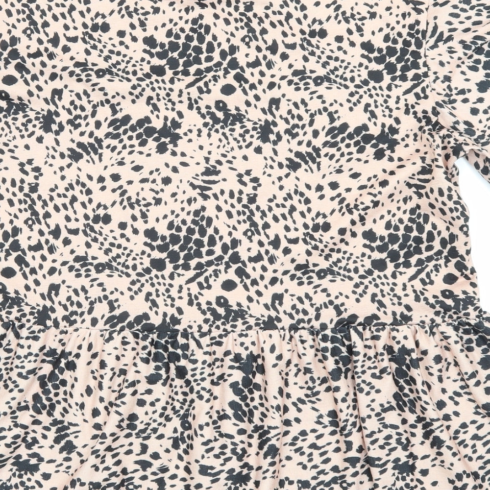 New Look Womens Beige Animal Print Polyester Basic T-Shirt Size 16 Round Neck