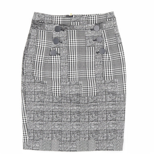 H&M Womens Black Plaid Polyester Straight & Pencil Skirt Size 6 Zip