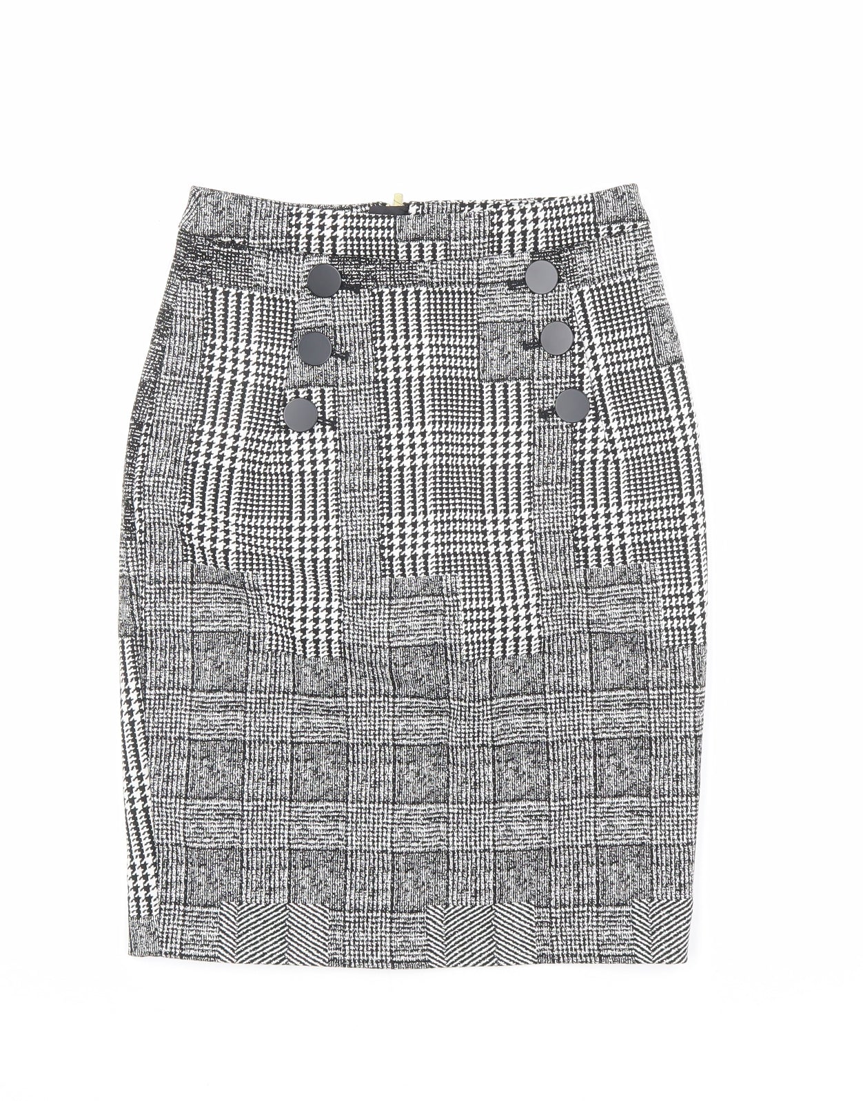 H&M Womens Black Plaid Polyester Straight & Pencil Skirt Size 6 Zip