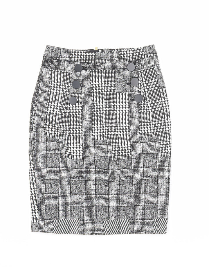 H&M Womens Black Plaid Polyester Straight & Pencil Skirt Size 6 Zip