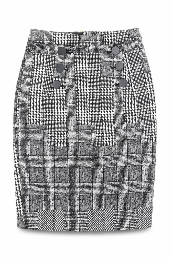 H&M Womens Black Plaid Polyester Straight & Pencil Skirt Size 6 Zip