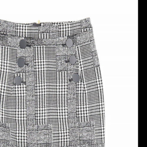 H&M Womens Black Plaid Polyester Straight & Pencil Skirt Size 6 Zip