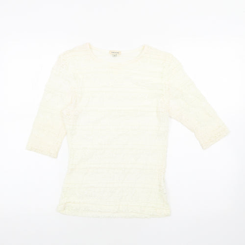River Island Womens Ivory Geometric Polyamide Basic Blouse Size 10 Round Neck - Lace