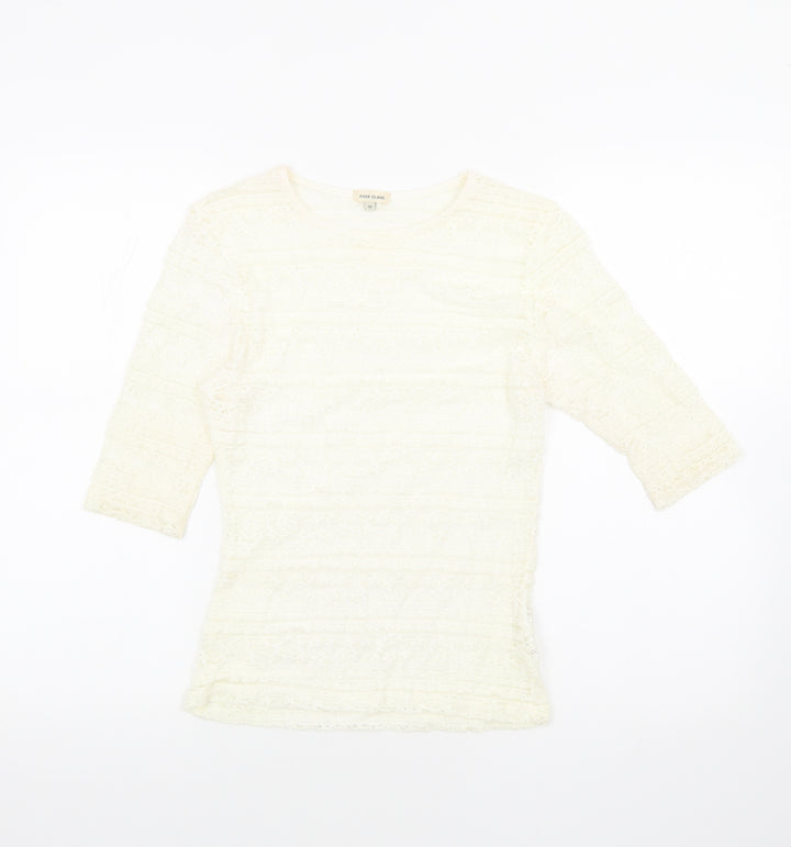 River Island Womens Ivory Geometric Polyamide Basic Blouse Size 10 Round Neck - Lace