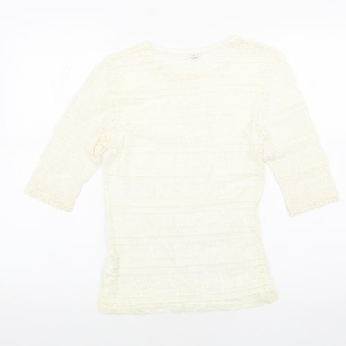 River Island Womens Ivory Geometric Polyamide Basic Blouse Size 10 Round Neck - Lace