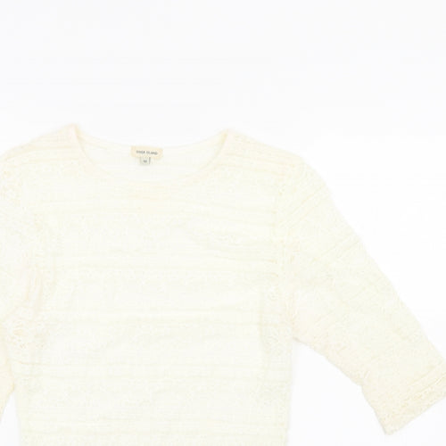 River Island Womens Ivory Geometric Polyamide Basic Blouse Size 10 Round Neck - Lace